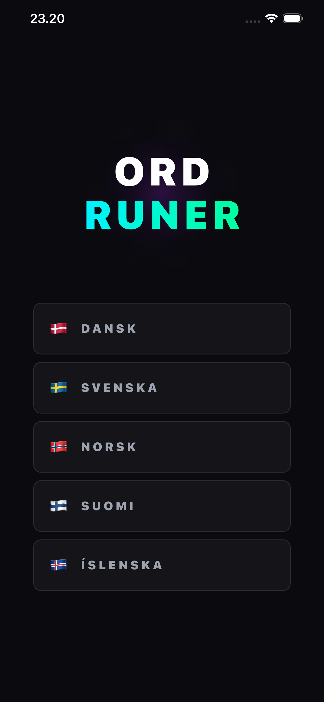 Ordruner language selection screenshot